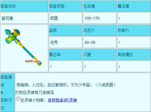 造梦西游3宣花锤属性